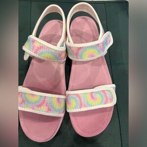 TRAQ Alegria Sparq Backstrap Sport Sandals Tie Dye Pink Pastel Size 8 Used
